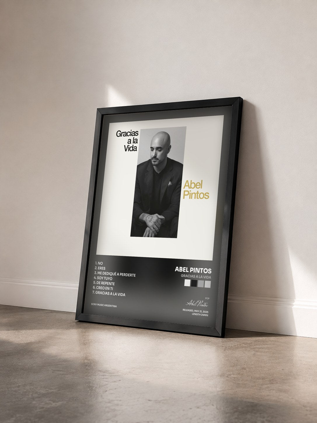 #noir Tableau de l'album Gracias a la Vida de Abel Pintos vu de trois quarts, cadre noir