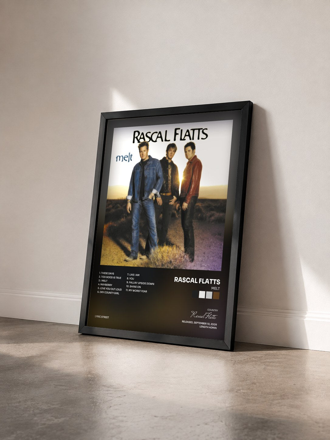 #noir Tableau de l'album Melt de Rascal Flatts vu de trois quarts, cadre noir