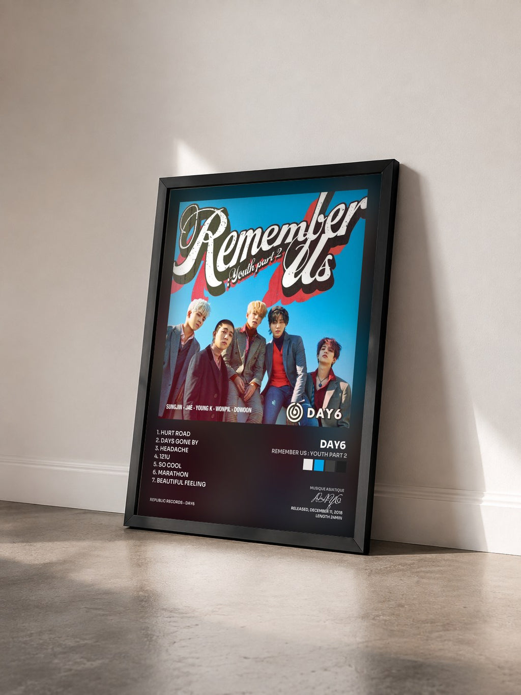 #noir Tableau de l'album Remember Us : Youth Part 2 de DAY6  vu de trois quarts, cadre noir