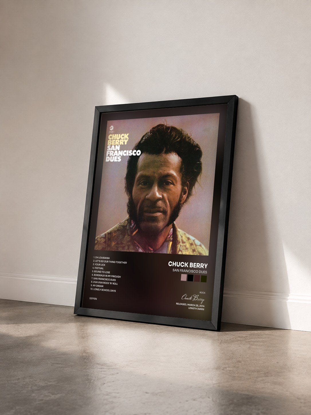 #noir Tableau de l'album San Francisco Dues de Chuck Berry vu de trois quarts, cadre noir
