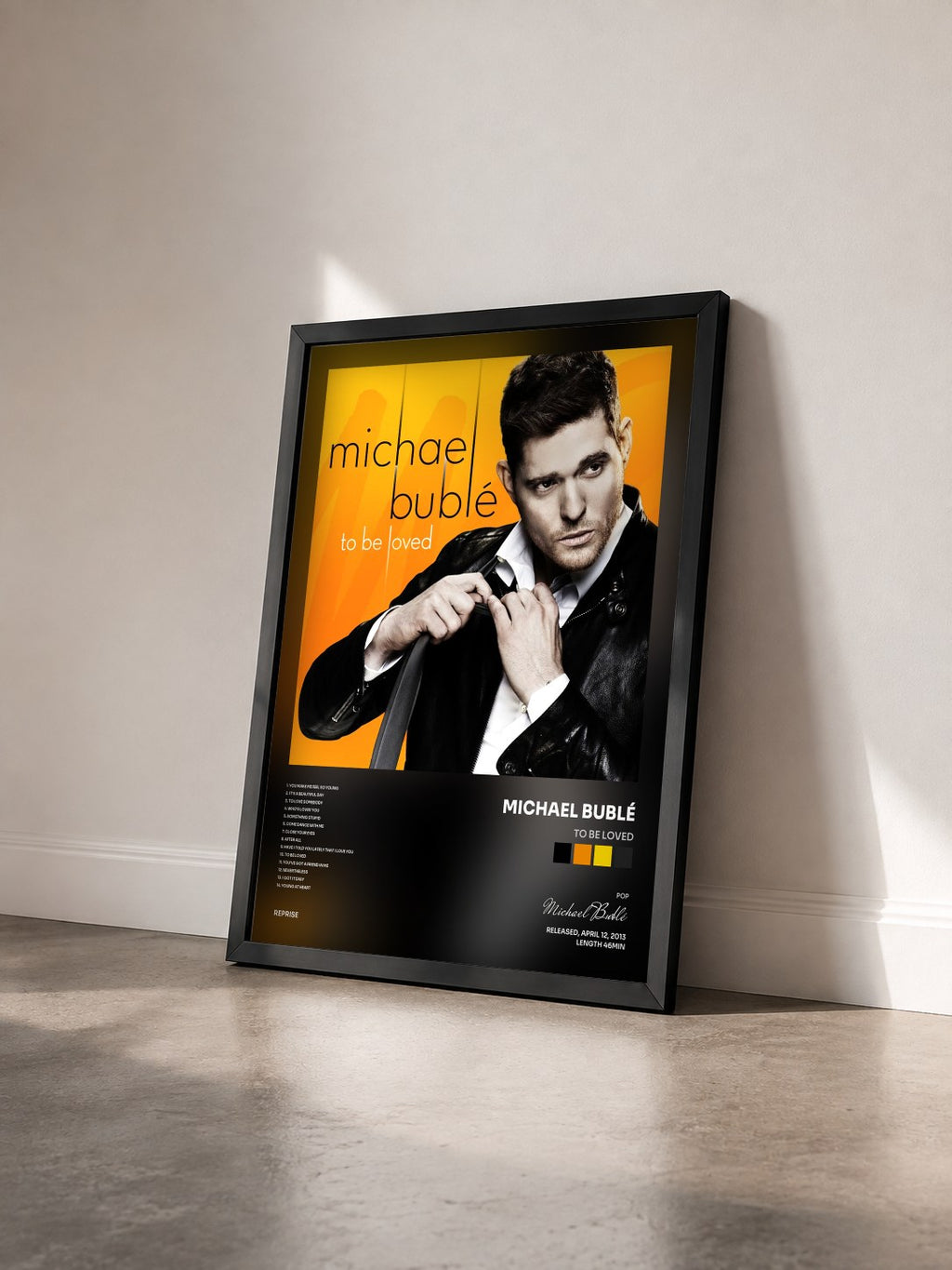 #noir Tableau de l'album To Be Loved de Michael Bublé vu de trois quarts, cadre noir