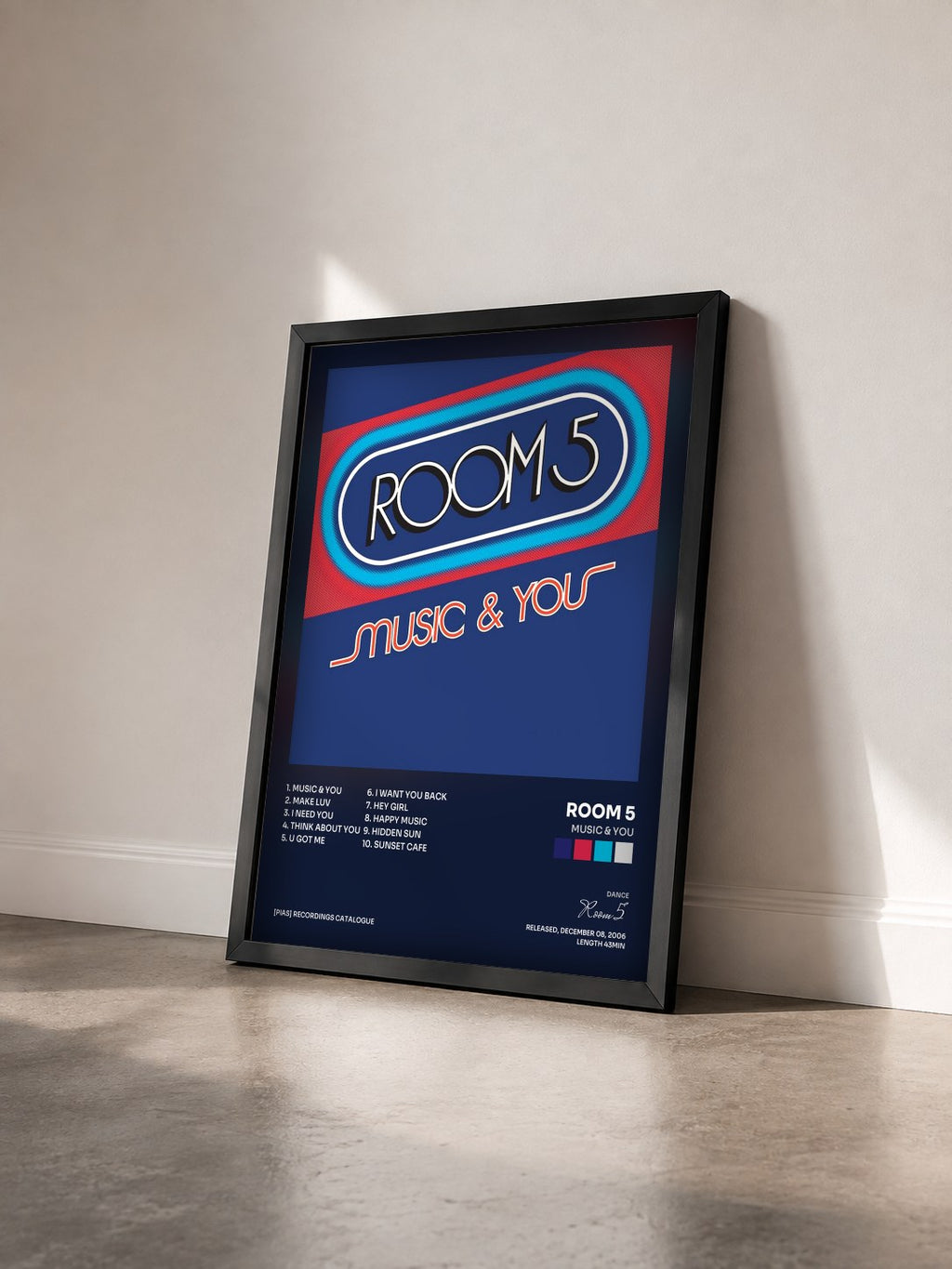 #noir Tableau de l'album Music & You de Room 5 vu de trois quarts, cadre noir
