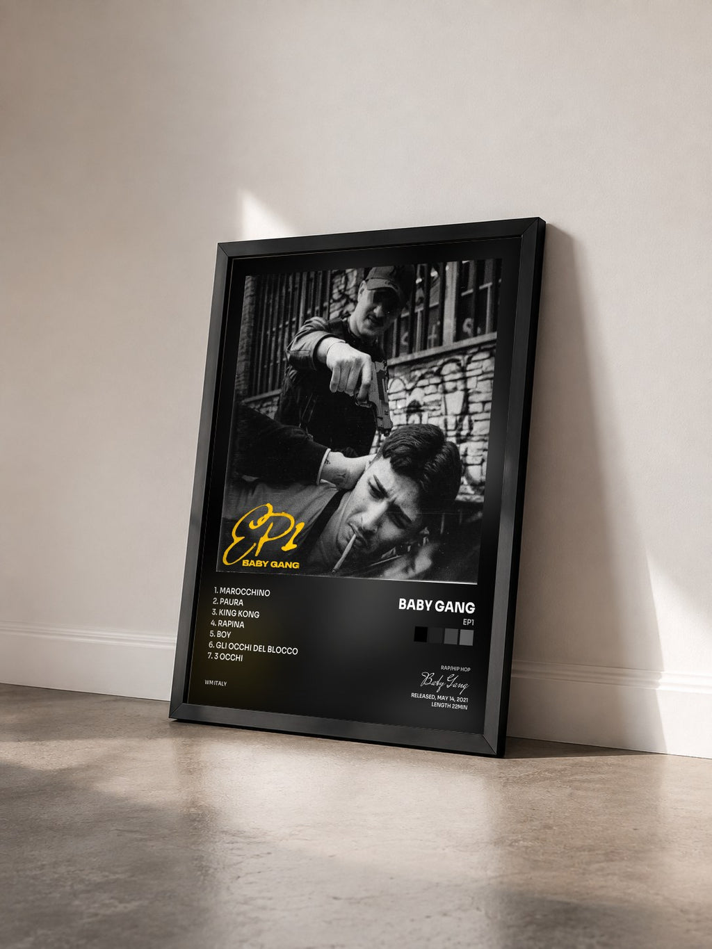 #noir Tableau de l'album EP1 de Baby Gang vu de trois quarts, cadre noir