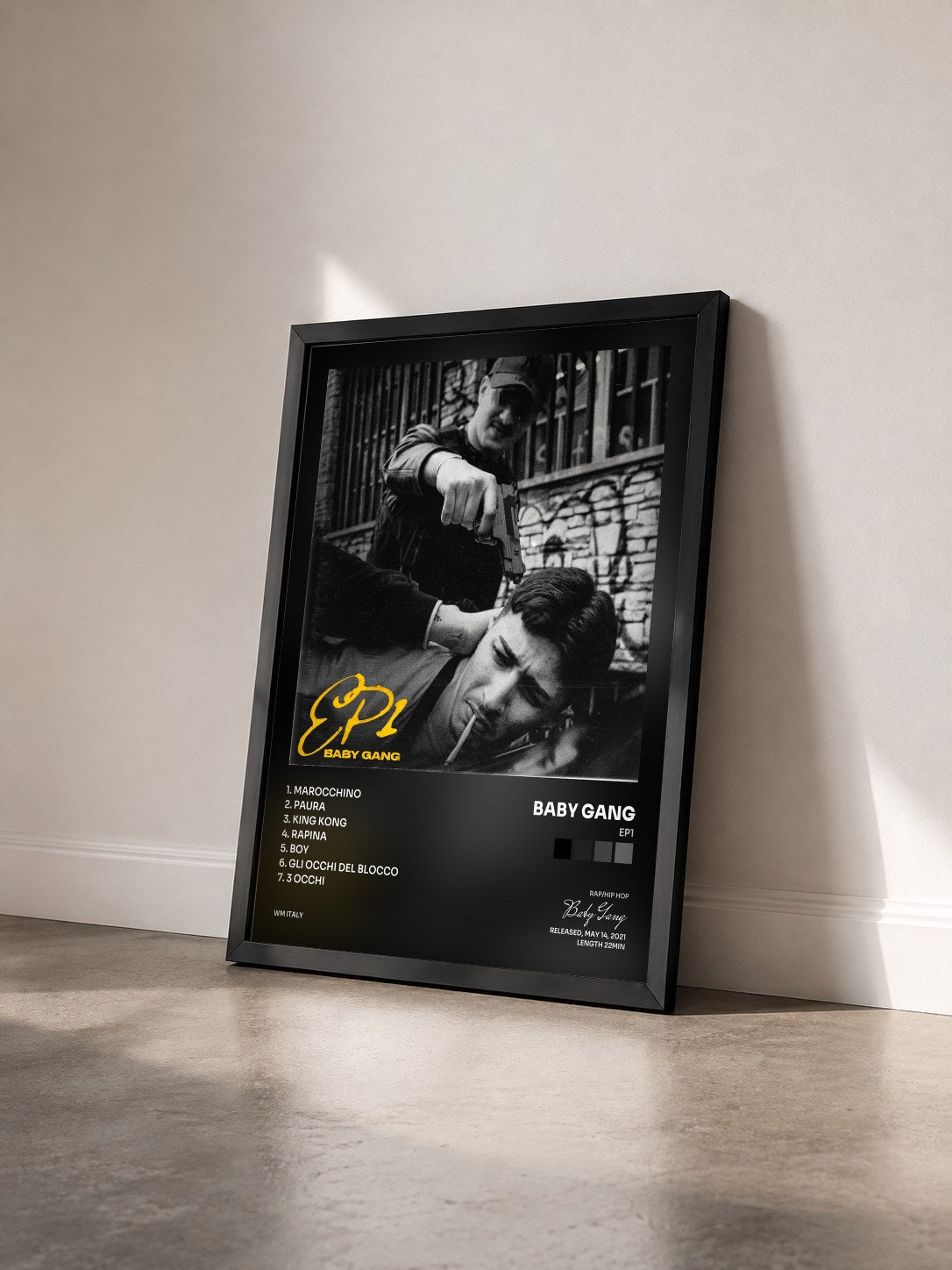 #noir Tableau de l'album EP1 de Baby Gang vu de trois quarts, cadre noir