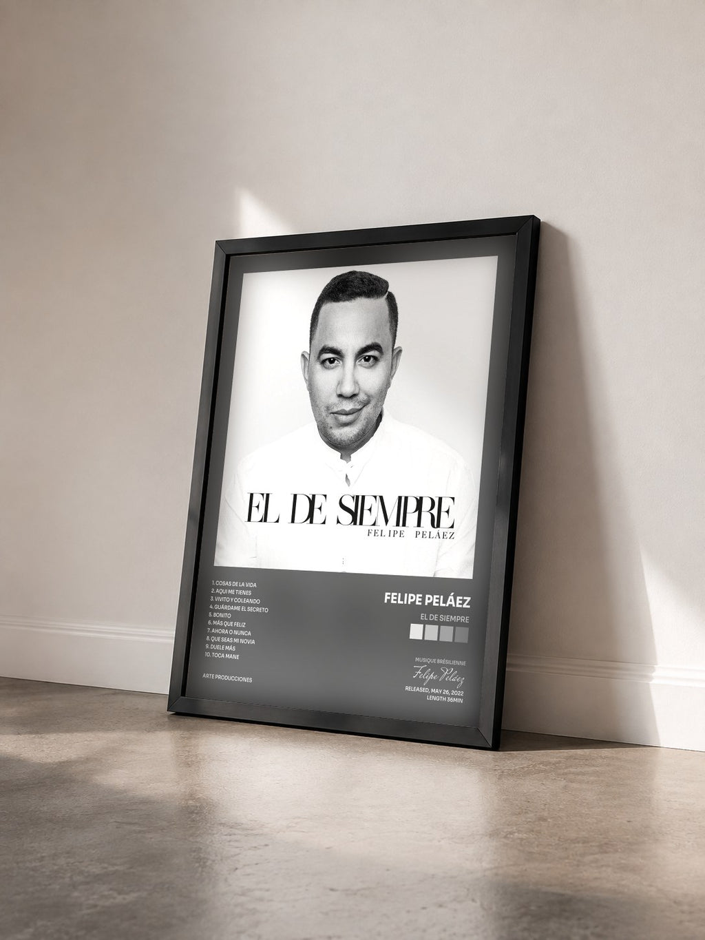 #noir Tableau de l'album EL DE SIEMPRE de Felipe Peláez vu de trois quarts, cadre noir