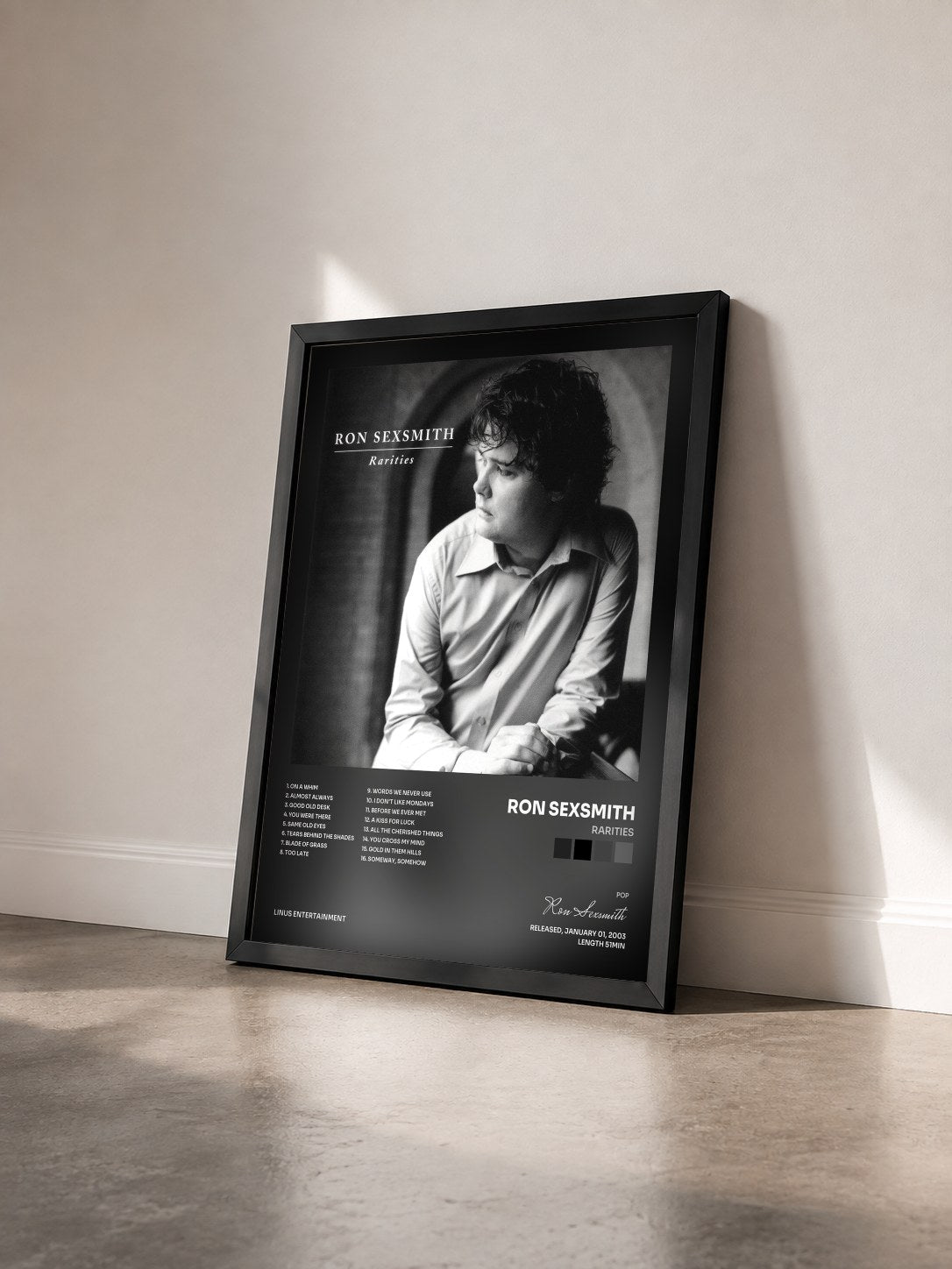 #noir Tableau de l'album Rarities de Ron Sexsmith vu de trois quarts, cadre noir