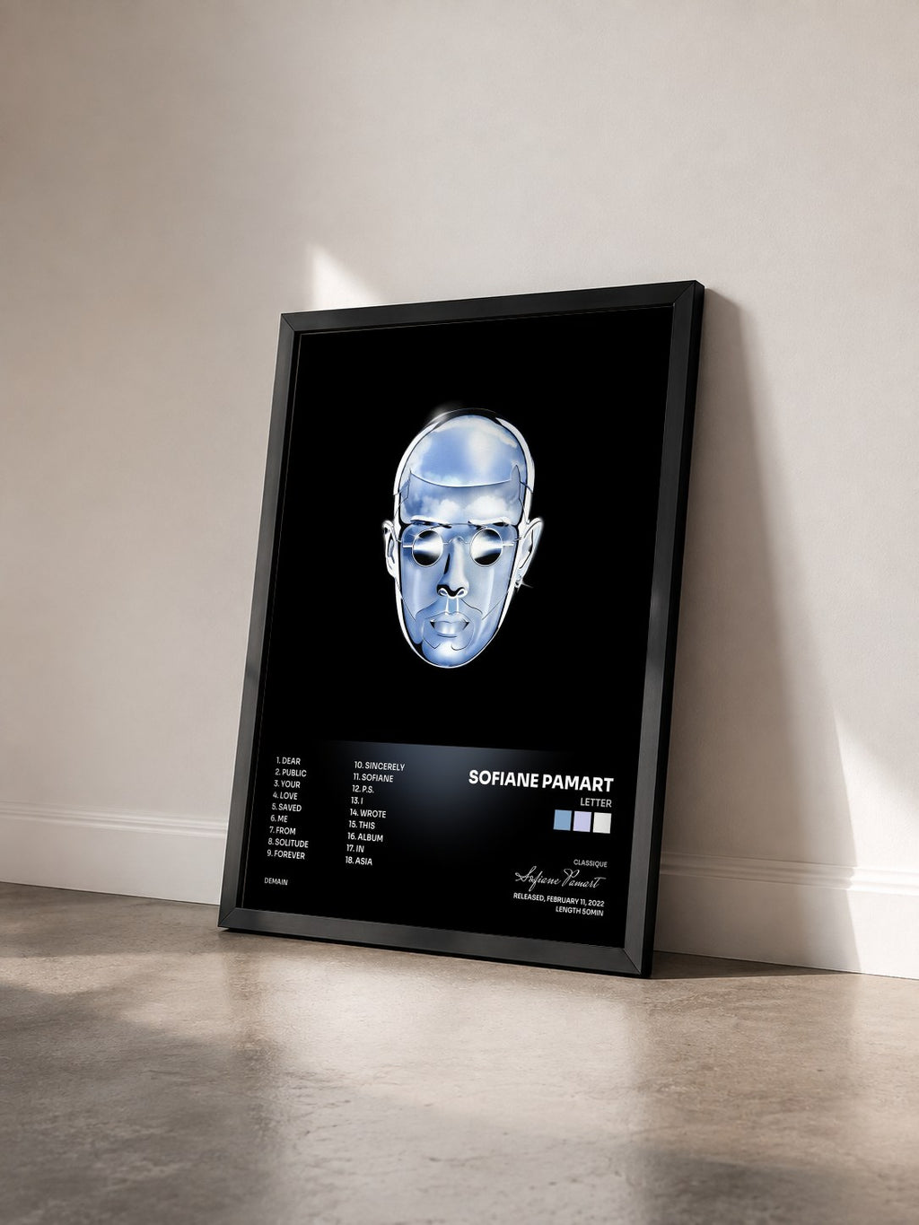 #noir Tableau de l'album LETTER de Sofiane Pamart vu de trois quarts, cadre noir