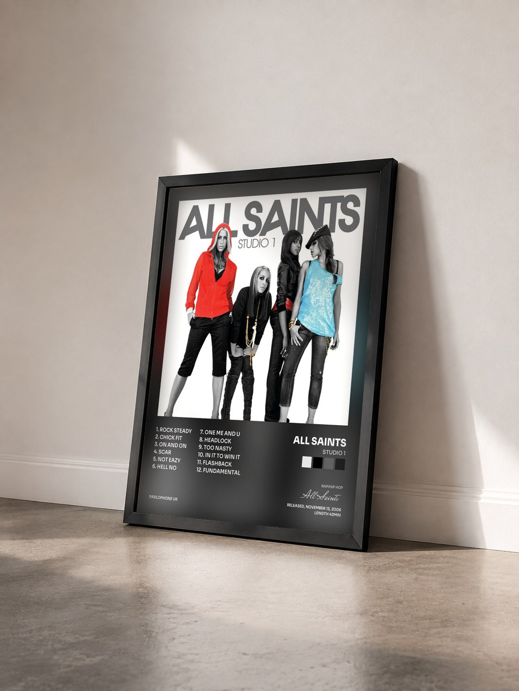 #noir Tableau de l'album Studio 1 de All Saints vu de trois quarts, cadre noir