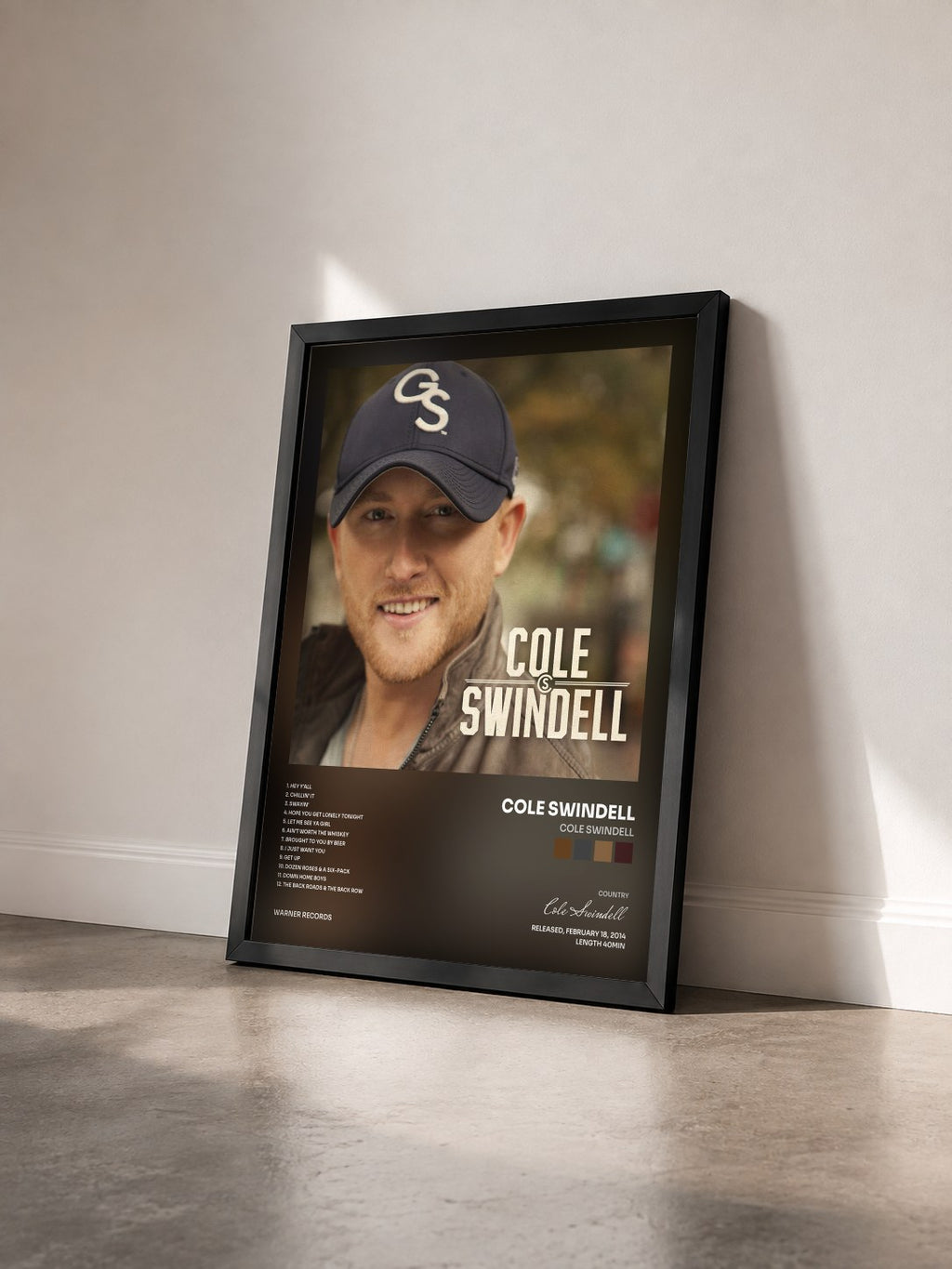 #noir Tableau de l'album Cole Swindell de Cole Swindell vu de trois quarts, cadre noir