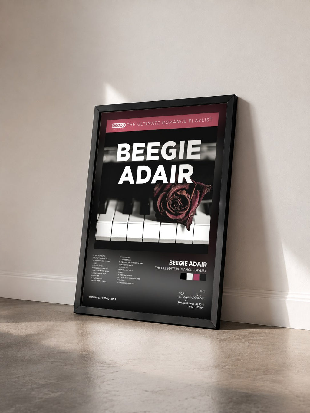 #noir Tableau de l'album The Ultimate Romance Playlist de Beegie Adair vu de trois quarts, cadre noir