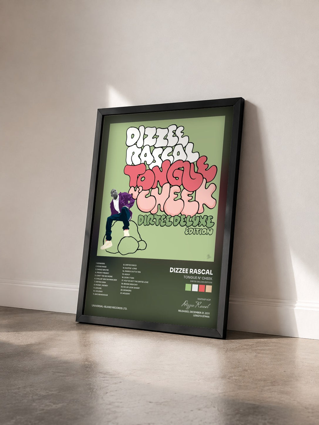 #noir Tableau de l'album Tongue N' Cheek (Dirtee Deluxe Edition) de Dizzee Rascal vu de trois quarts, cadre noir