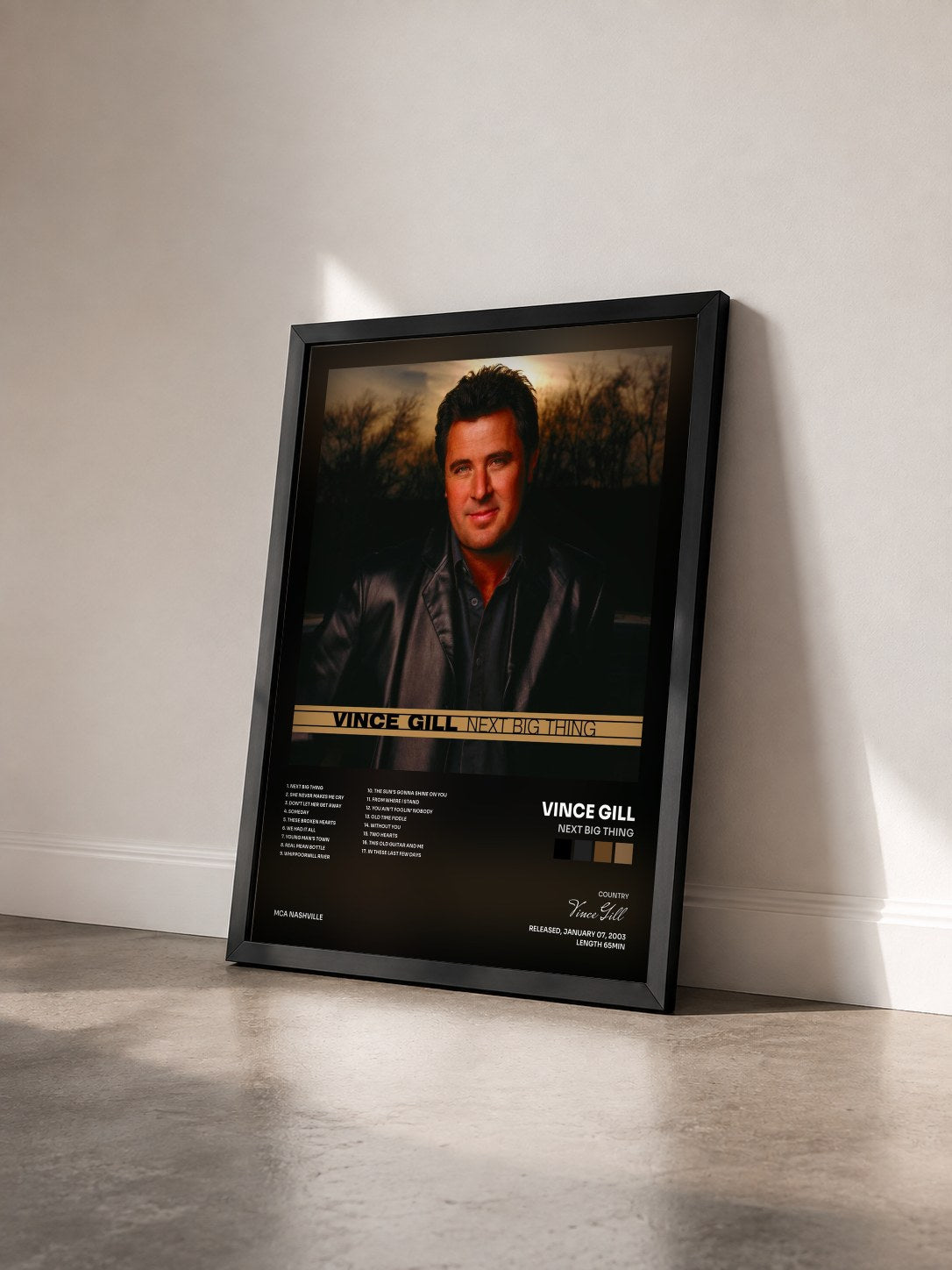 #noir Tableau de l'album Next Big Thing de Vince Gill vu de trois quarts, cadre noir