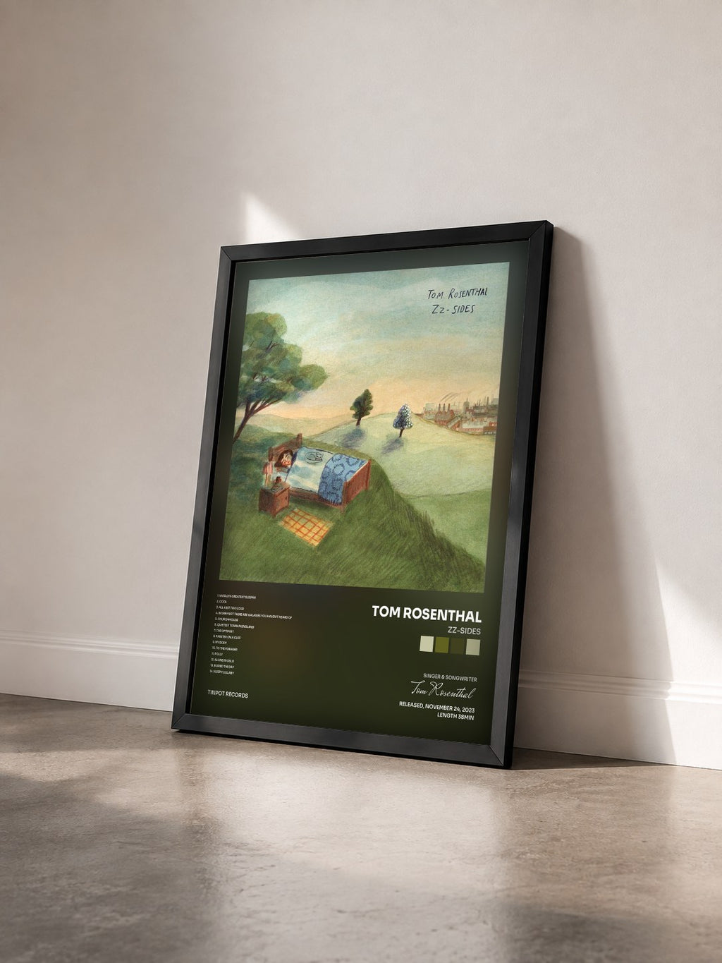 #noir Tableau de l'album Zz-Sides de Tom Rosenthal vu de trois quarts, cadre noir