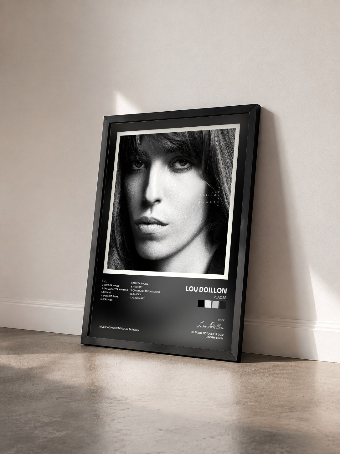 #noir Tableau de l'album Places de Lou Doillon vu de trois quarts, cadre noir