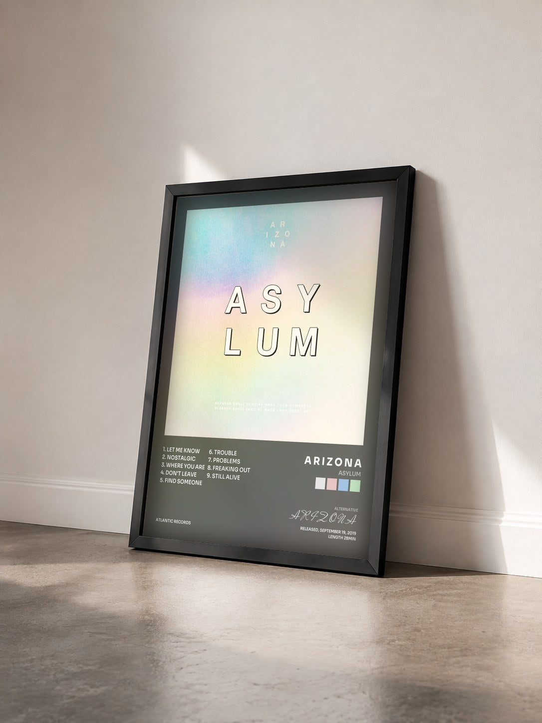 #noir Tableau de l'album ASYLUM de A R I Z O N A vu de trois quarts, cadre noir