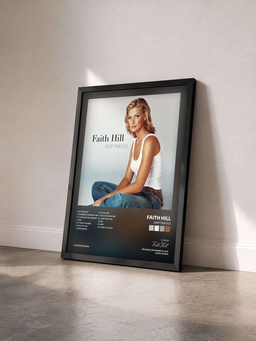 #noir Tableau de l'album Deep Tracks de Faith Hill vu de trois quarts, cadre noir