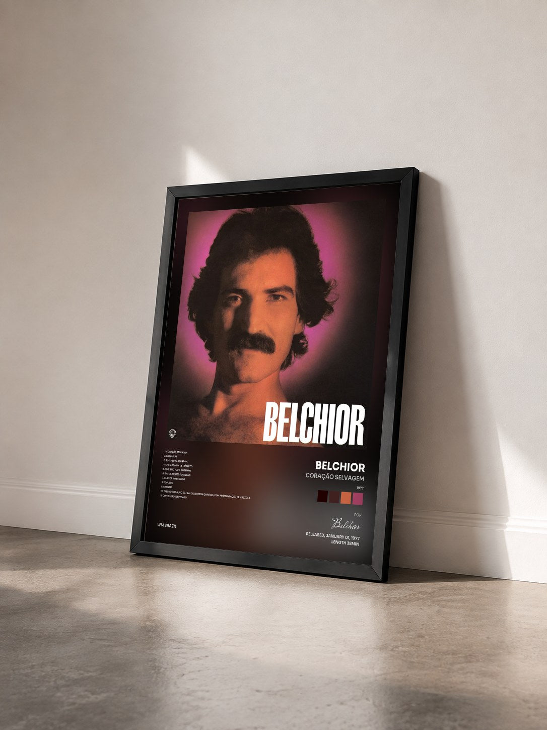 #noir Tableau de l'album Coração selvagem (1977) de Belchior vu de trois quarts, cadre noir