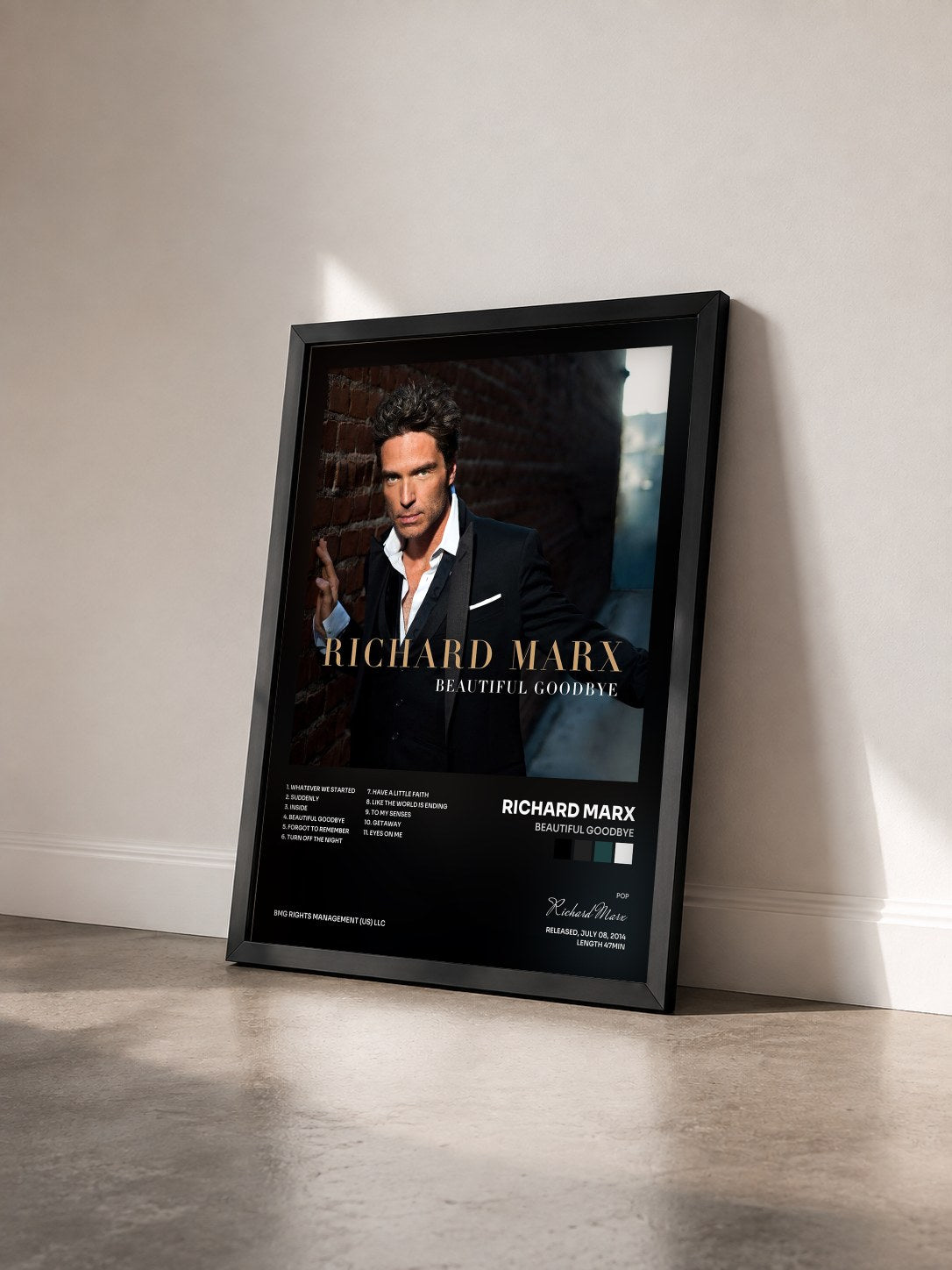 #noir Tableau de l'album Beautiful Goodbye de Richard Marx vu de trois quarts, cadre noir