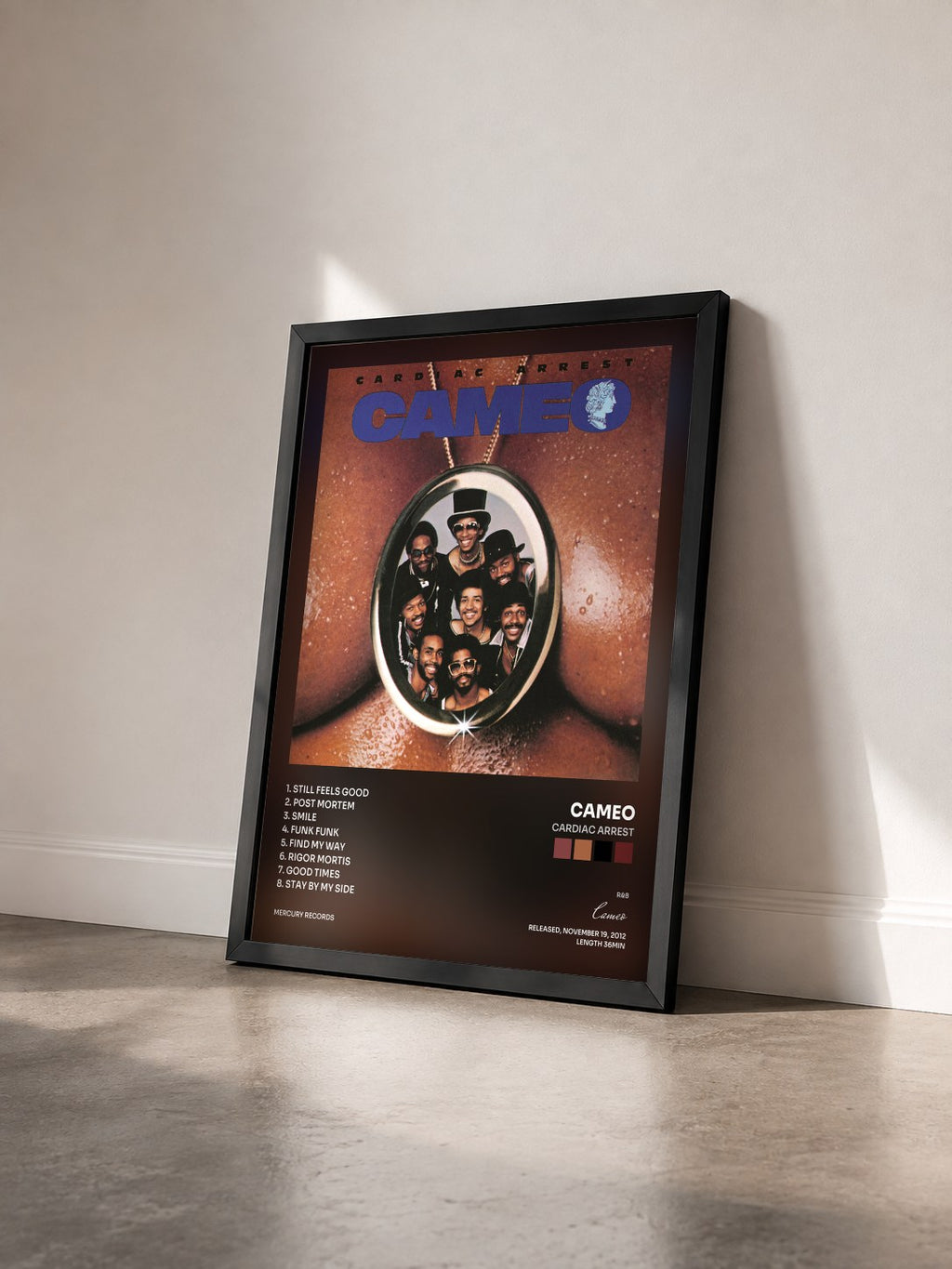 #noir Tableau de l'album Cardiac Arrest de Cameo vu de trois quarts, cadre noir