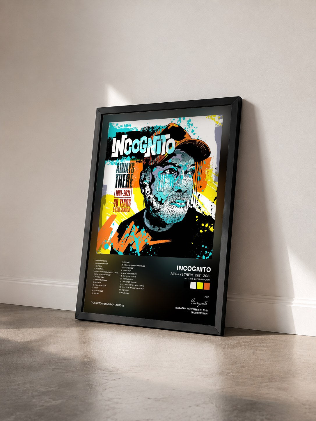#noir Tableau de l'album Always There: 1981-2021 (40 Years & Still Groovin') de Incognito vu de trois quarts, cadre noir