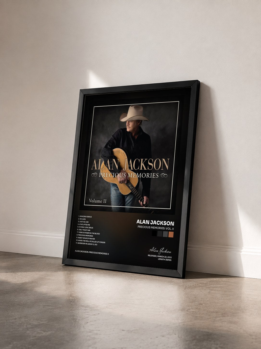 #noir Tableau de l'album Precious Memories: Vol. II de Alan Jackson vu de trois quarts, cadre noir