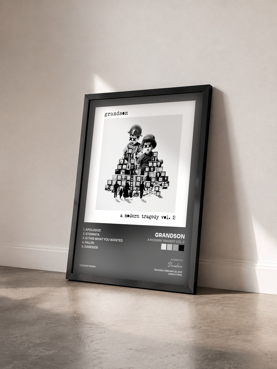 #noir Tableau de l'album a modern tragedy vol. 2 de Grandson vu de trois quarts, cadre noir