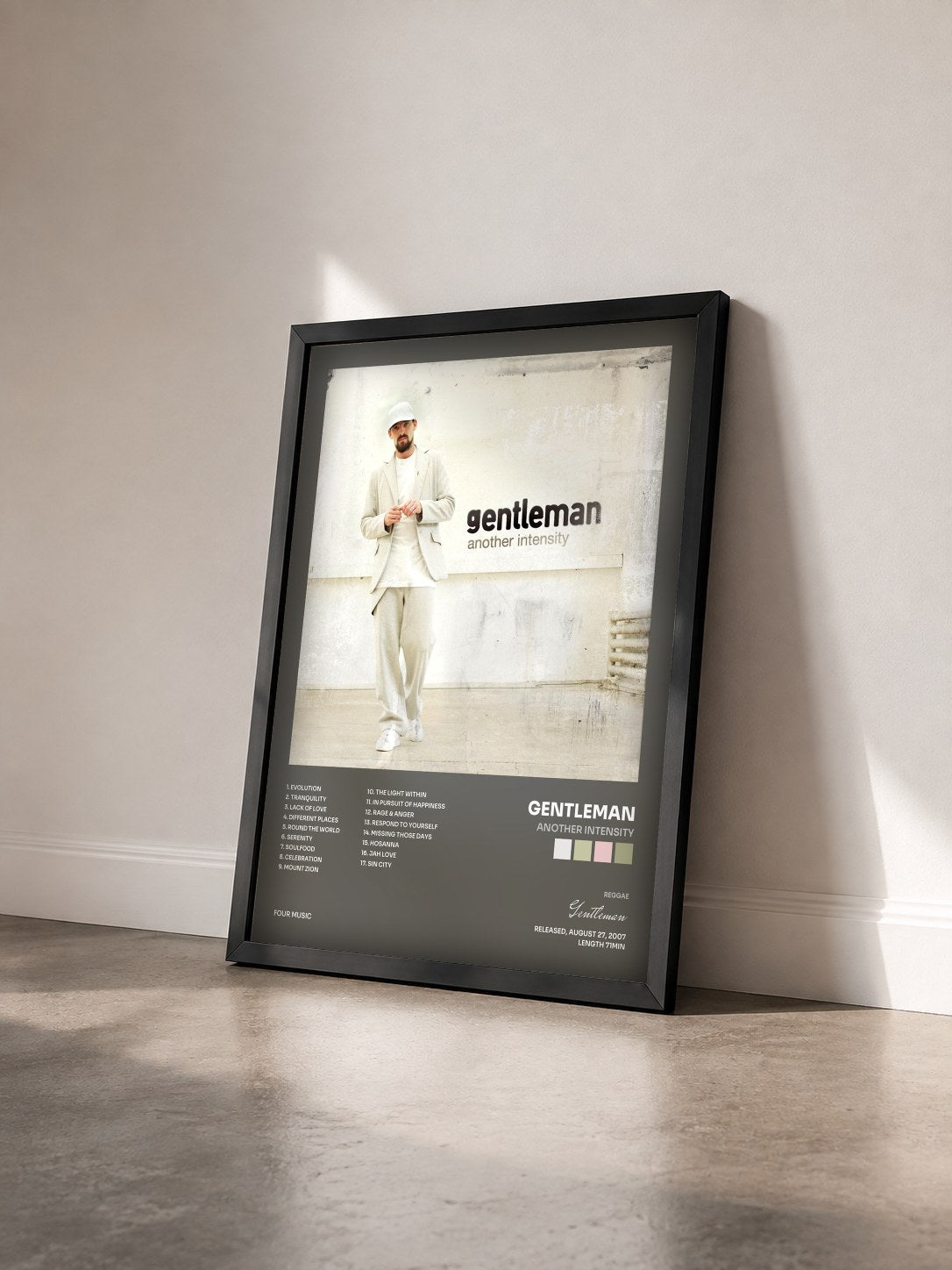 #noir Tableau de l'album Another Intensity de Gentleman vu de trois quarts, cadre noir
