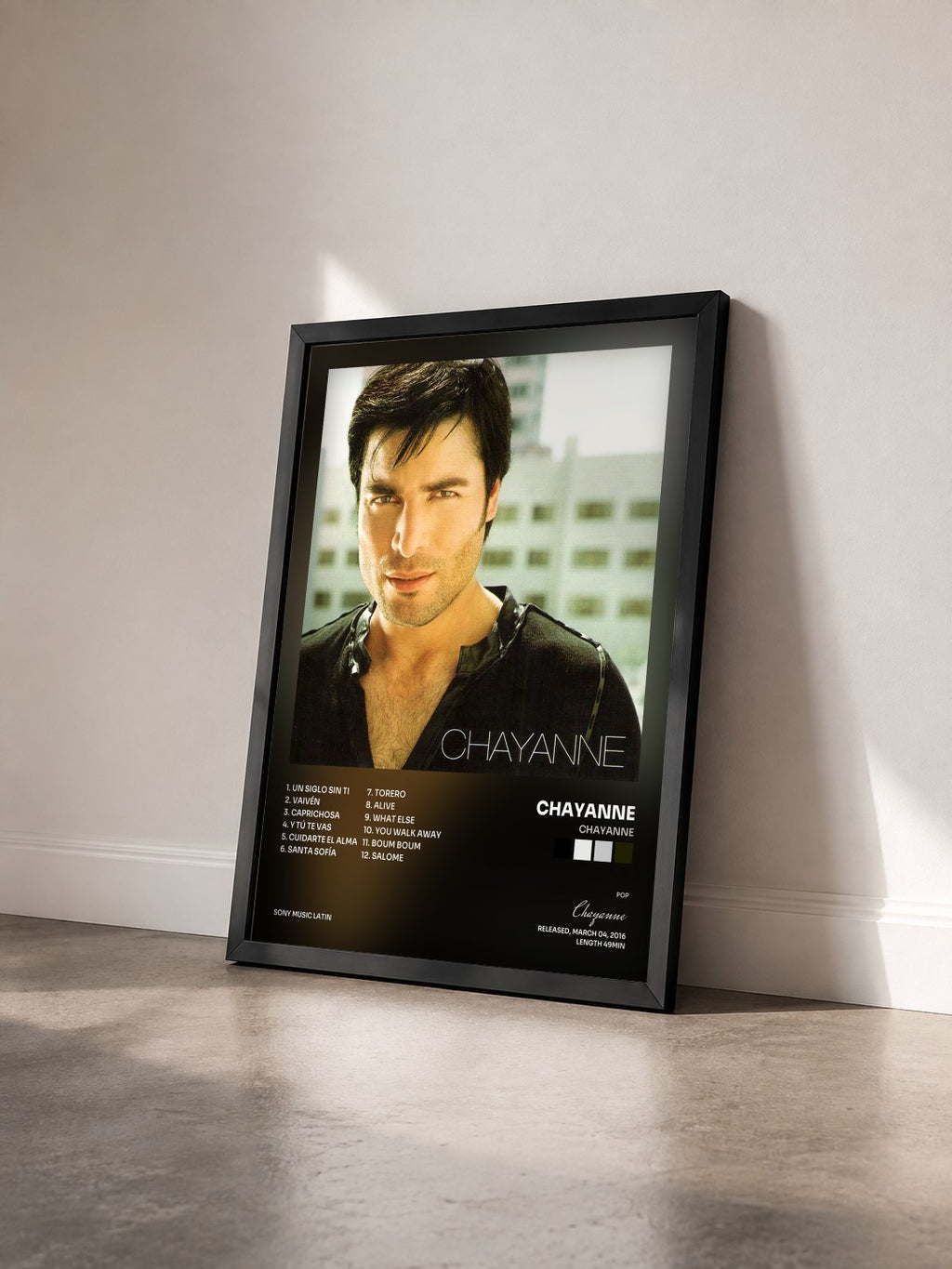 #noir Tableau de l'album Chayanne de Chayanne vu de trois quarts, cadre noir