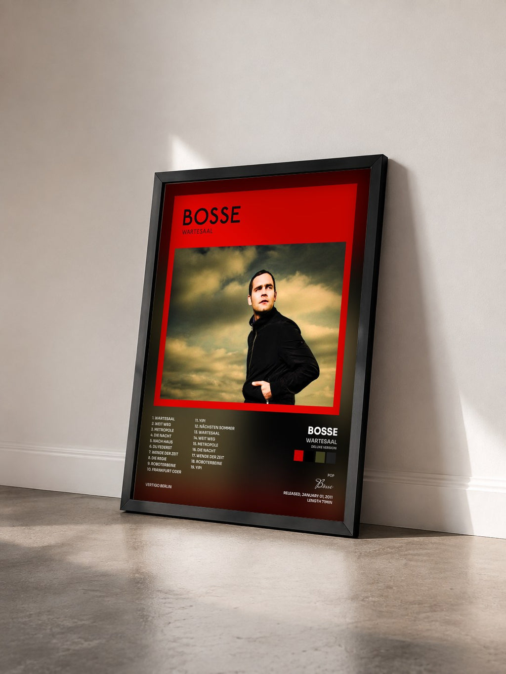 #noir Tableau de l'album Wartesaal (Deluxe Version) de Bosse vu de trois quarts, cadre noir