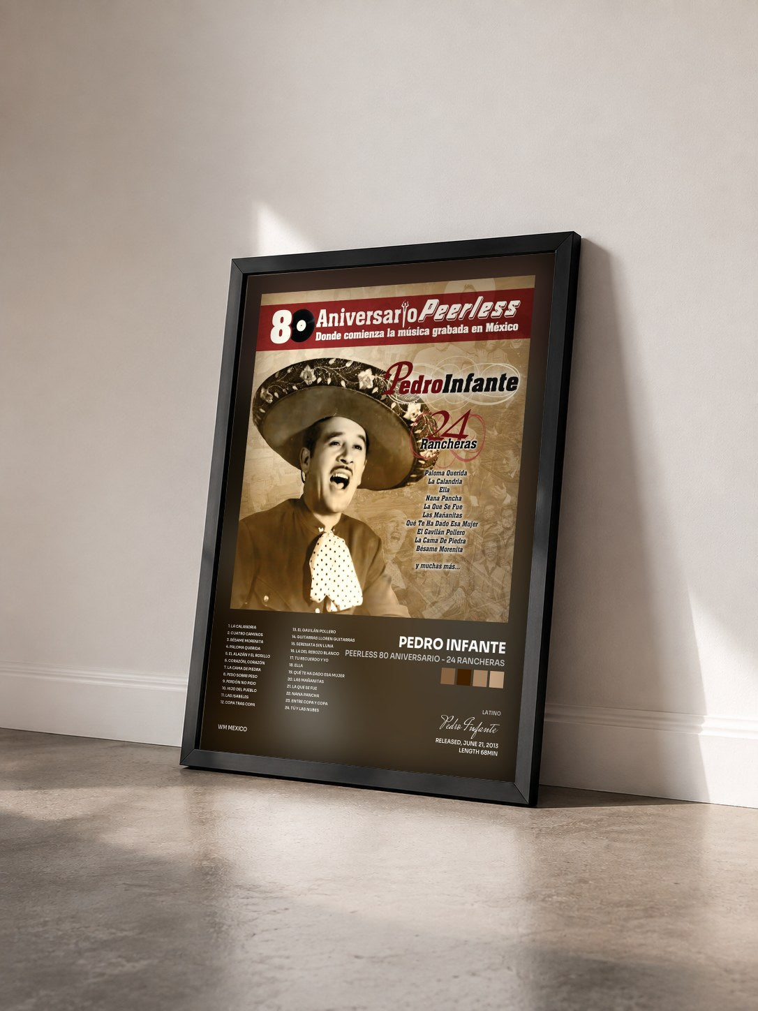 #noir Tableau de l'album Peerless 80 Aniversario - 24 Rancheras de Pedro Infante vu de trois quarts, cadre noir