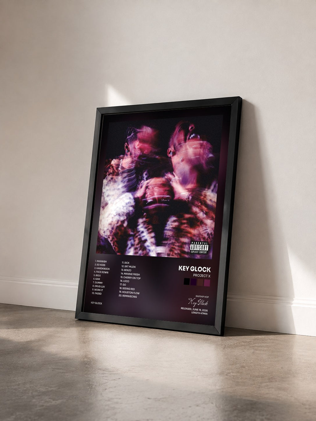 #noir Tableau de l'album PROJECT X de Key Glock vu de trois quarts, cadre noir