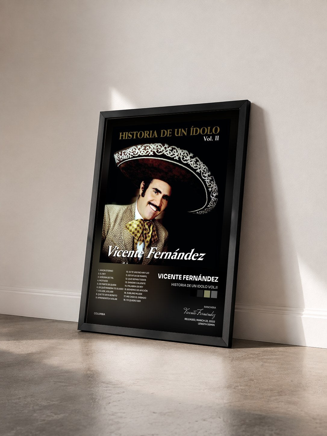 #noir Tableau de l'album Historia De Un Idolo Vol.II de Vicente Fernández vu de trois quarts, cadre noir