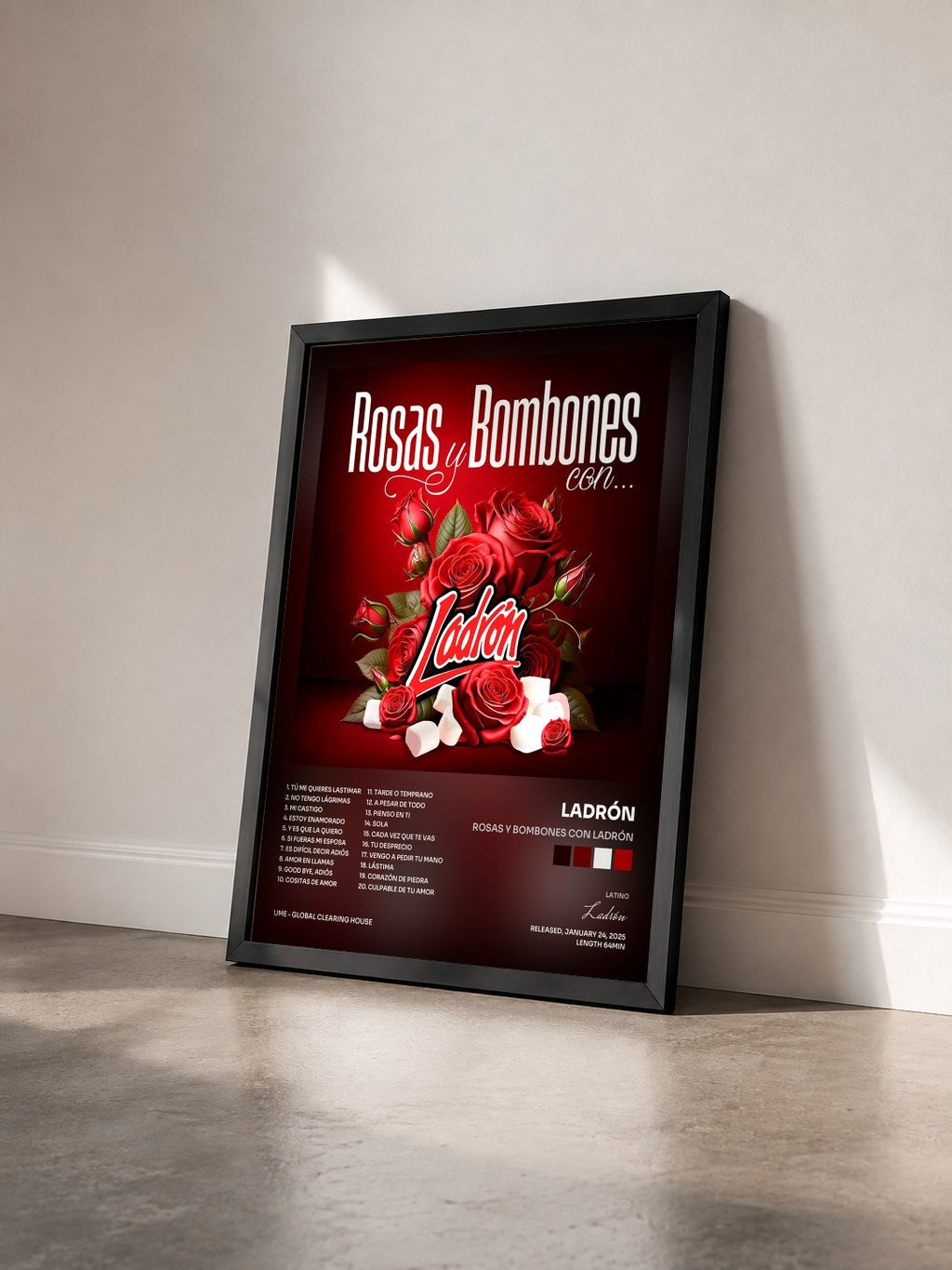 #noir Rosas Y Bombones Con Ladrón von Ladrón als gerahmter Kunstdruck von schräg gesehen, schwarzer Rahmen