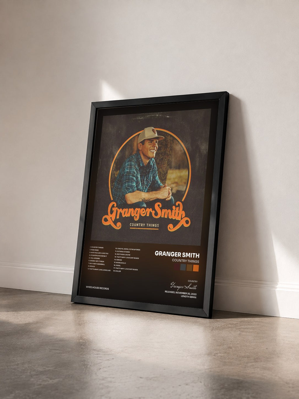#noir Tableau de l'album Country Things de Granger Smith vu de trois quarts, cadre noir