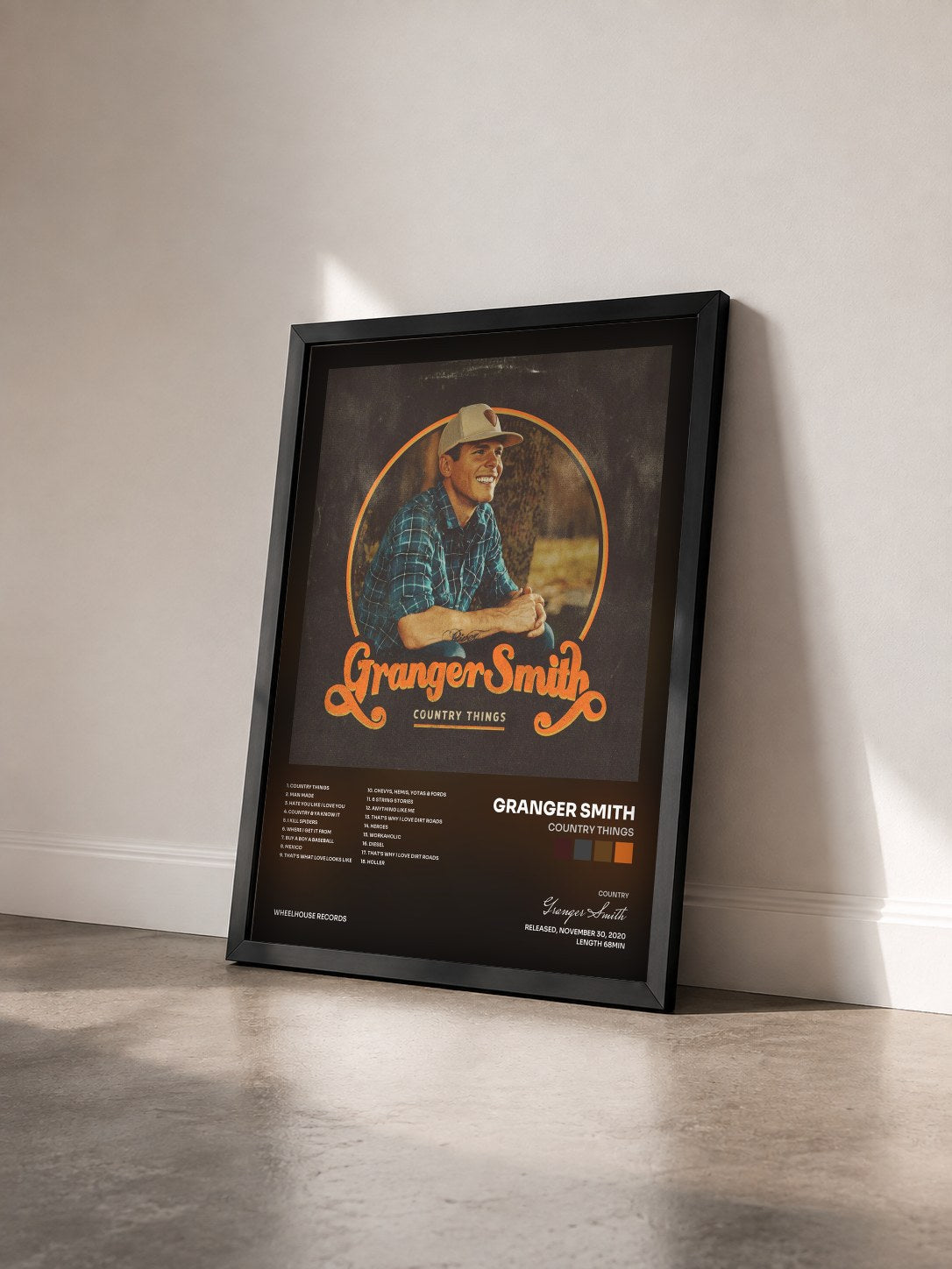 #noir Tableau de l'album Country Things de Granger Smith vu de trois quarts, cadre noir