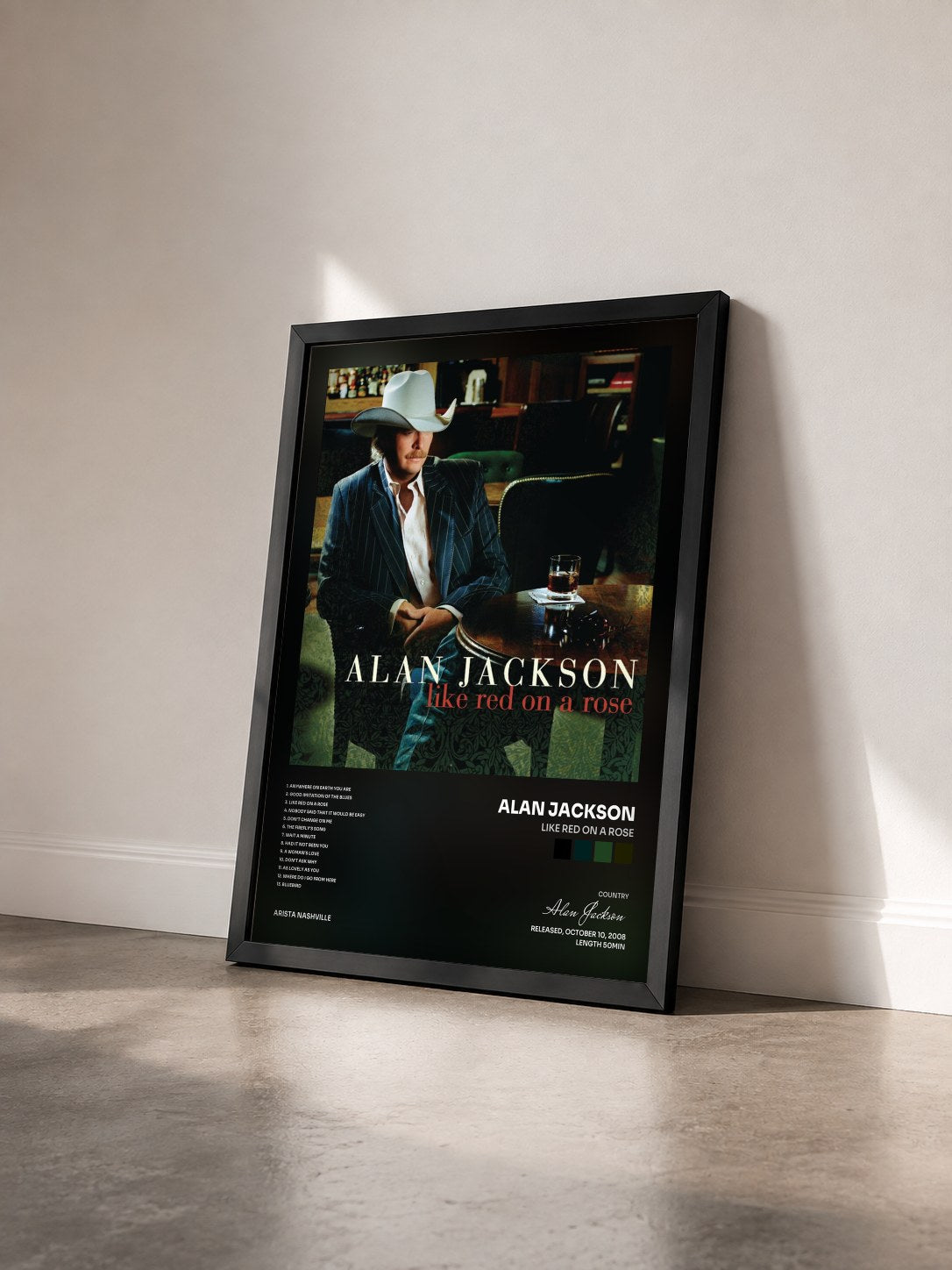 #noir Tableau de l'album Like Red On A Rose de Alan Jackson vu de trois quarts, cadre noir