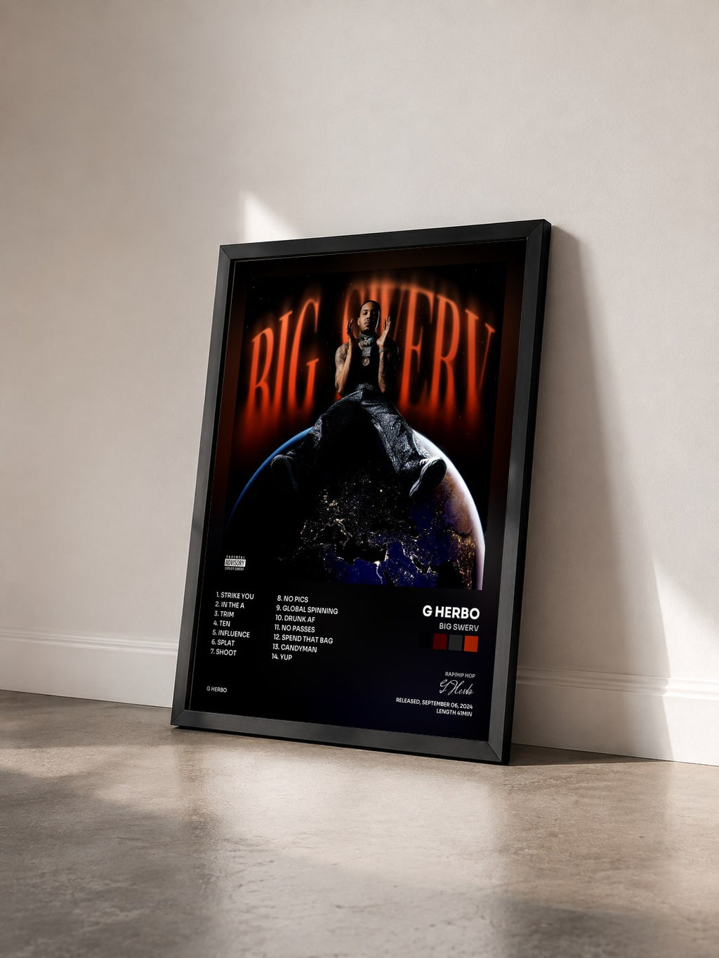 #noir Tableau de l'album Big Swerv de G Herbo vu de trois quarts, cadre noir