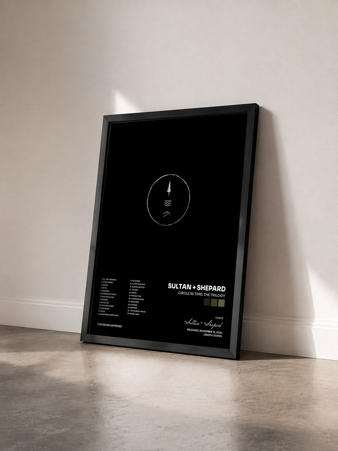 #noir Tableau de l'album Circle In Time: The Trilogy de Sultan + Shepard vu de trois quarts, cadre noir