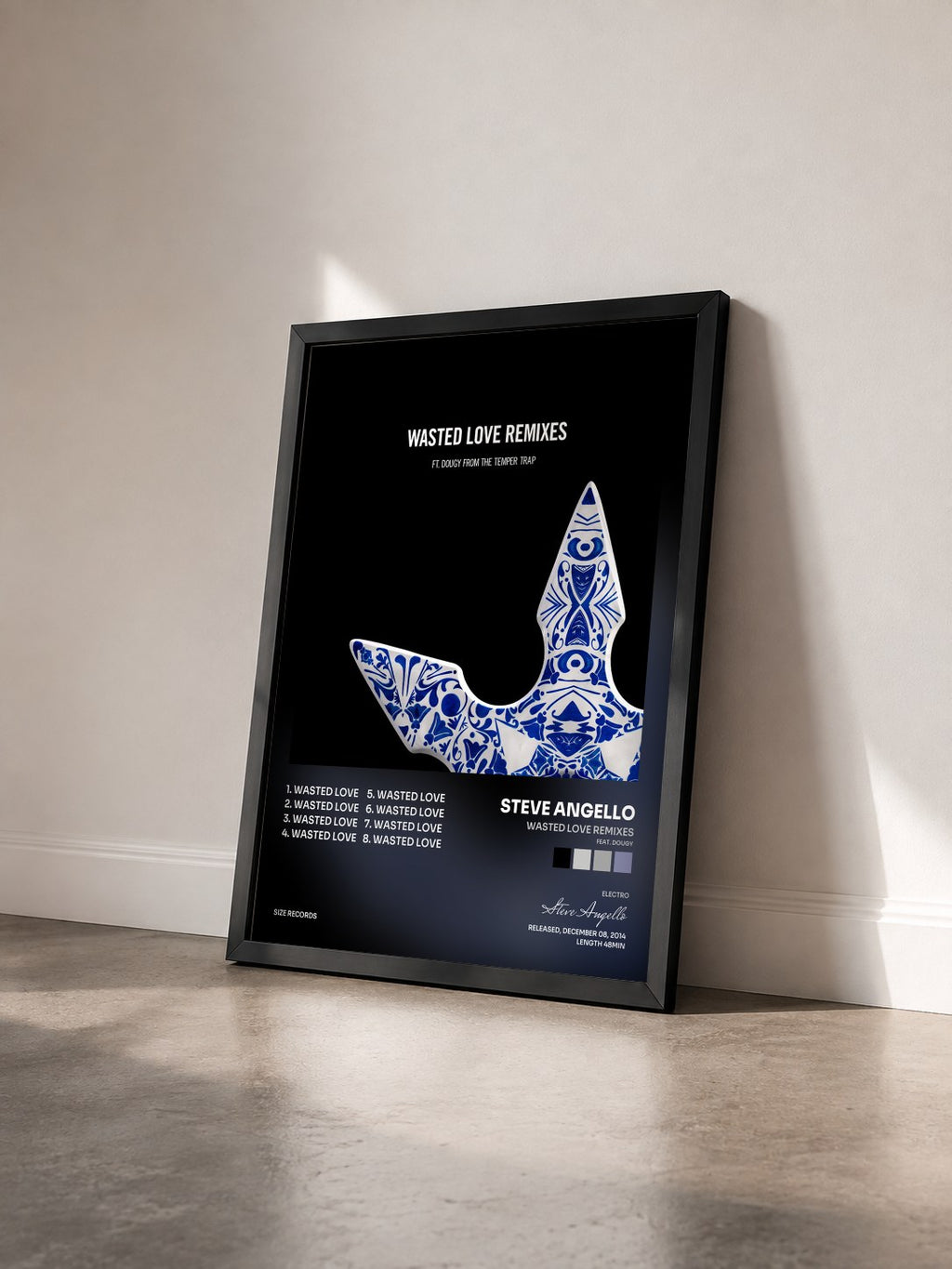 #noir Tableau de l'album Wasted Love Remixes (feat. Dougy) de Steve Angello vu de trois quarts, cadre noir