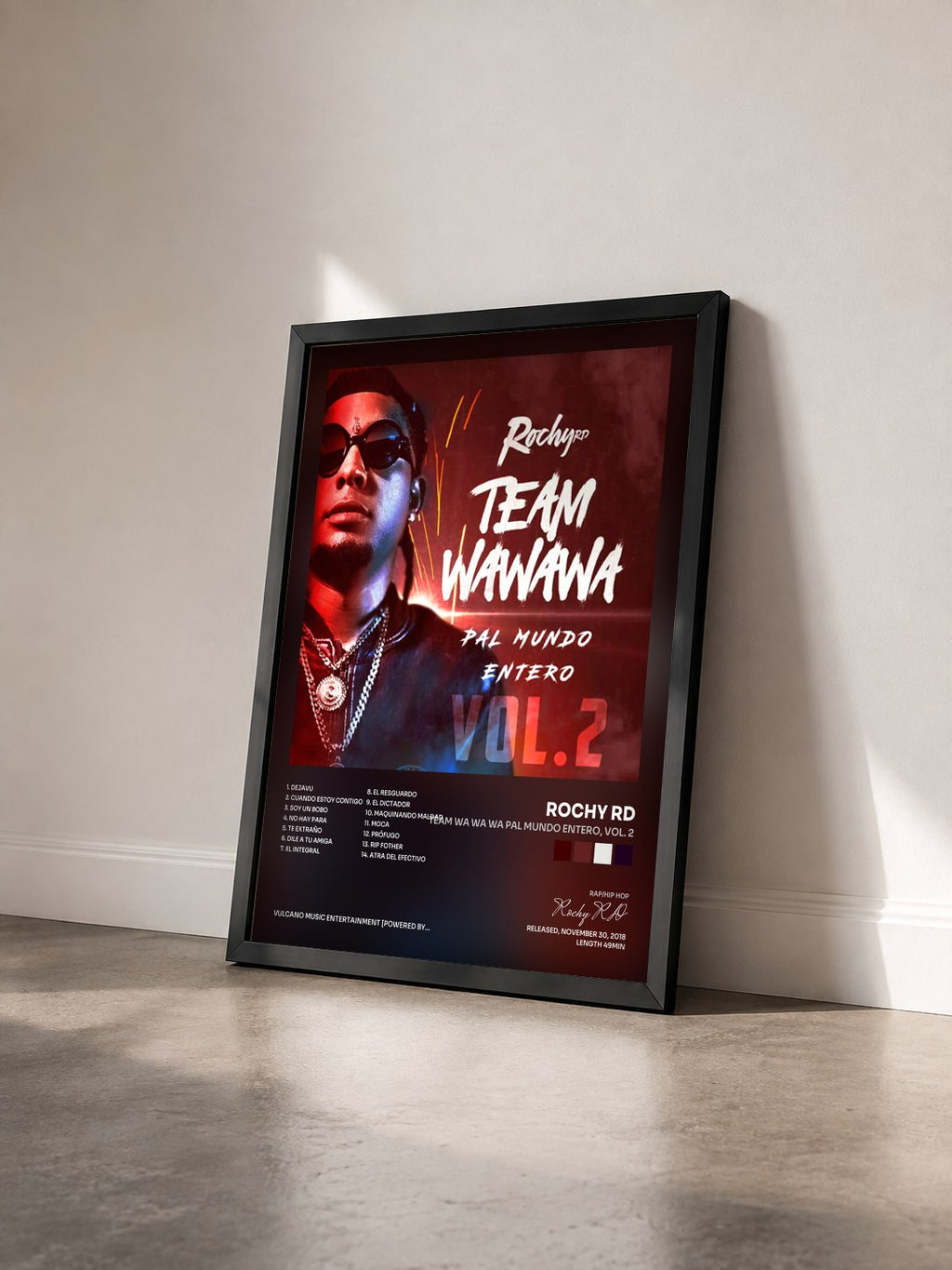 #noir Tableau de l'album Team Wa Wa Wa Pal Mundo Entero, Vol. 2 de Rochy RD vu de trois quarts, cadre noir