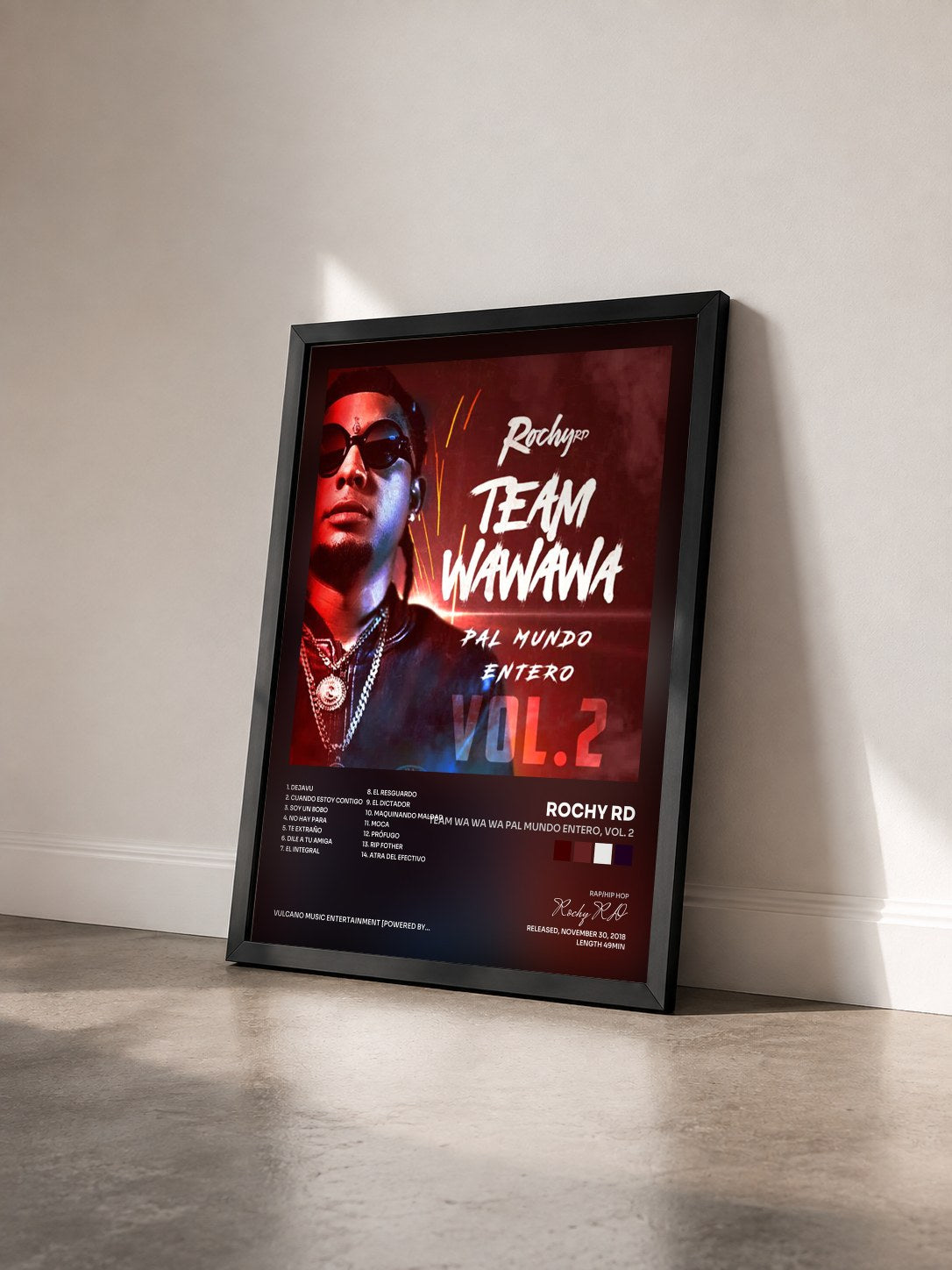#noir Tableau de l'album Team Wa Wa Wa Pal Mundo Entero, Vol. 2 de Rochy RD vu de trois quarts, cadre noir
