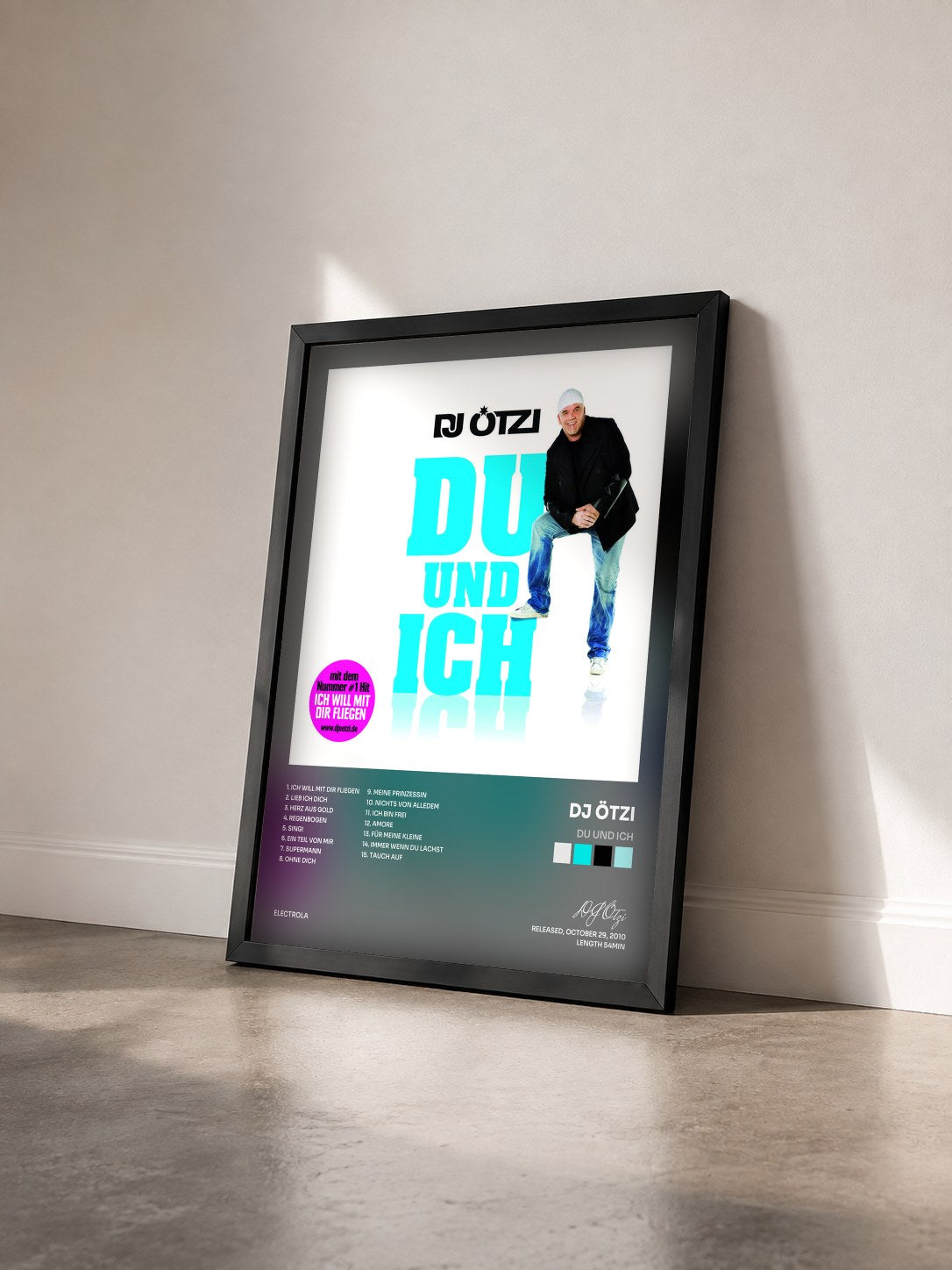 #noir Tableau de l'album Du und ich de DJ Ötzi vu de trois quarts, cadre noir