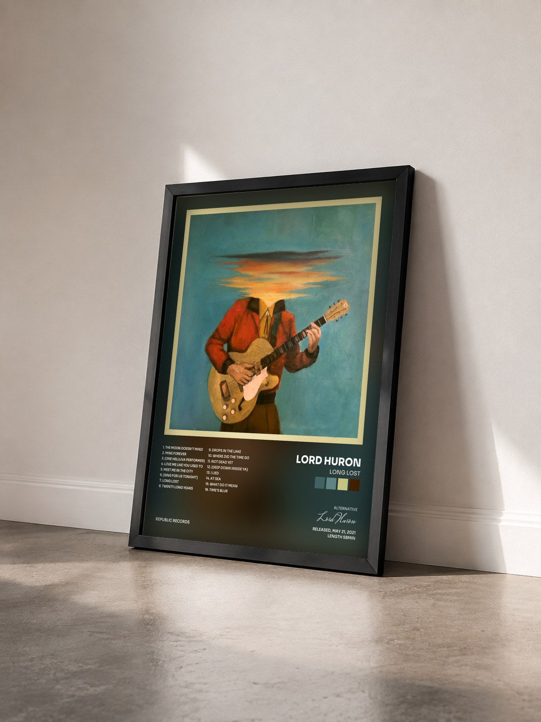 #noir Tableau de l'album Long Lost de Lord Huron vu de trois quarts, cadre noir