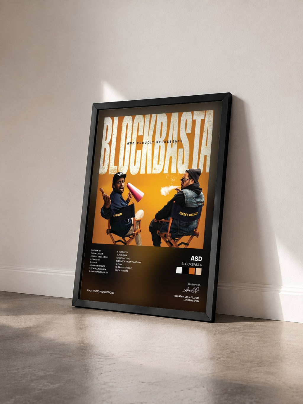 #noir Tableau de l'album Blockbasta de ASD vu de trois quarts, cadre noir