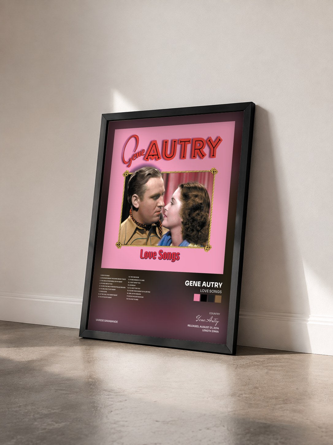 #noir Tableau de l'album Love Songs de Gene Autry vu de trois quarts, cadre noir
