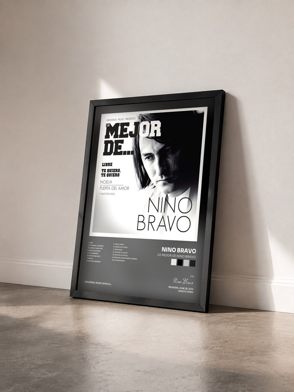 #noir Tableau de l'album Lo Mejor De Nino Bravo de Nino Bravo vu de trois quarts, cadre noir
