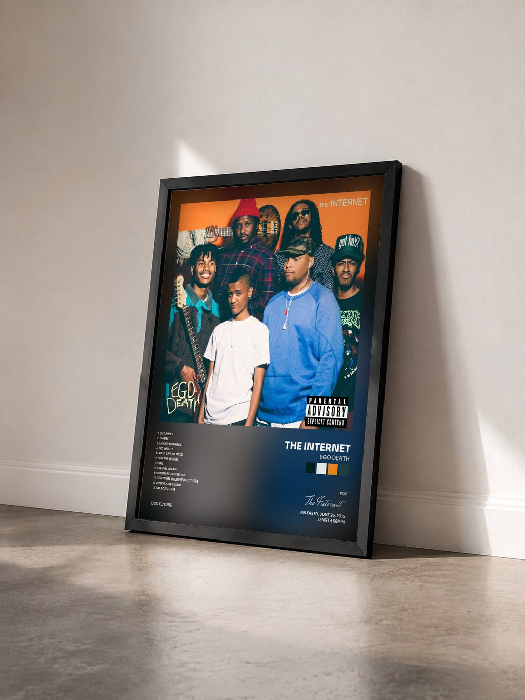 #noir Tableau de l'album Ego Death de The Internet vu de trois quarts, cadre noir