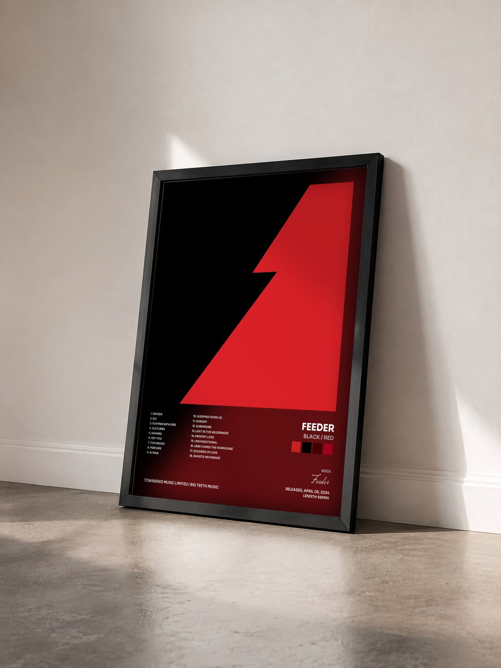 #noir Tableau de l'album Black / Red de Feeder vu de trois quarts, cadre noir