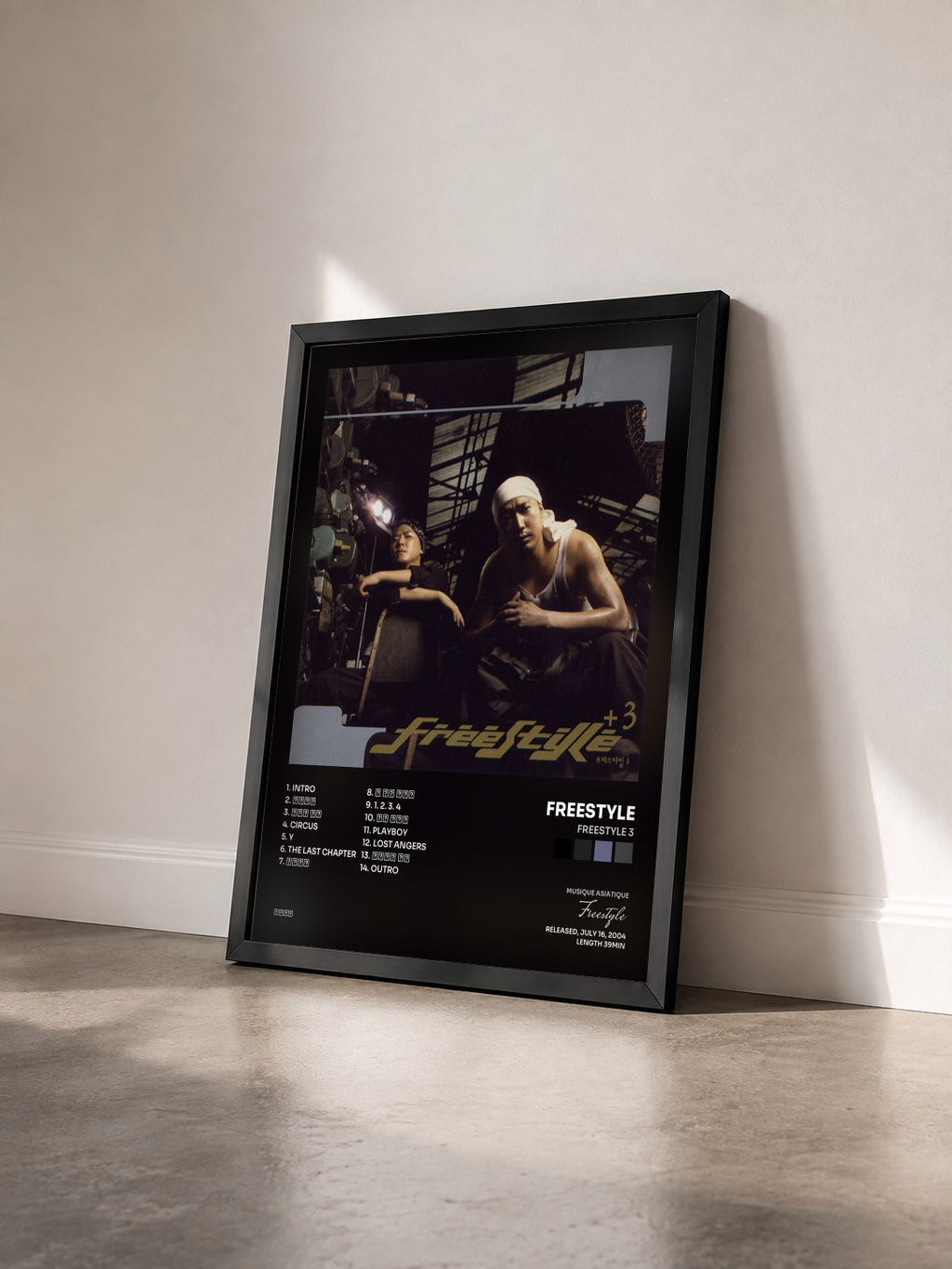 #noir Tableau de l'album Freestyle 3 de Freestyle vu de trois quarts, cadre noir