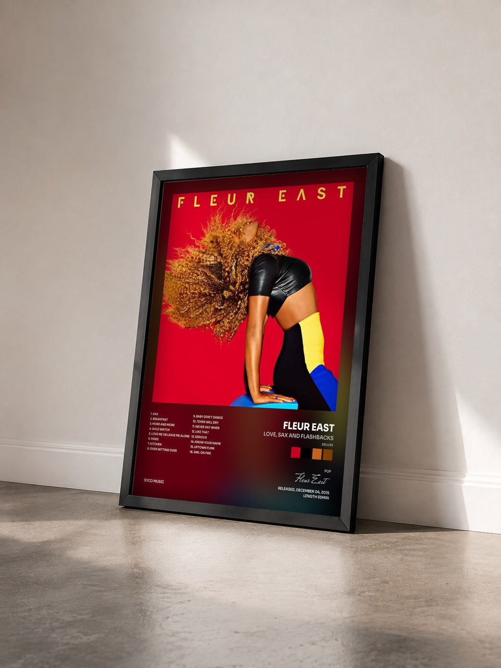 #noir Tableau de l'album Love, Sax and Flashbacks (Deluxe) de Fleur East vu de trois quarts, cadre noir